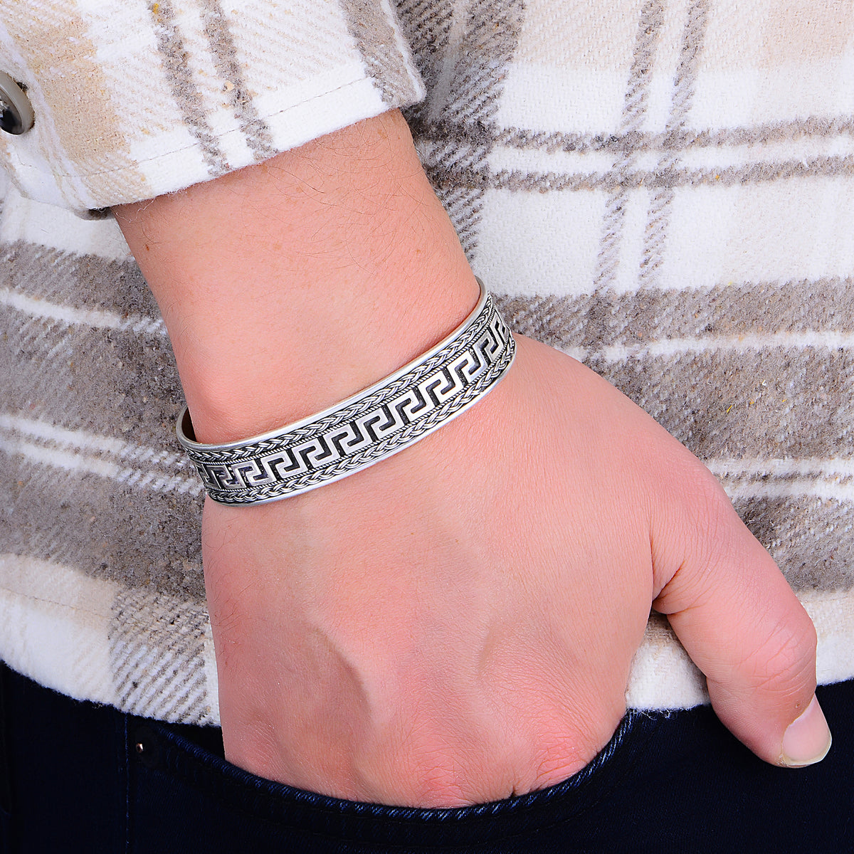 Silver Handmade 15MM Thick Greek Style Cuff Bracelet