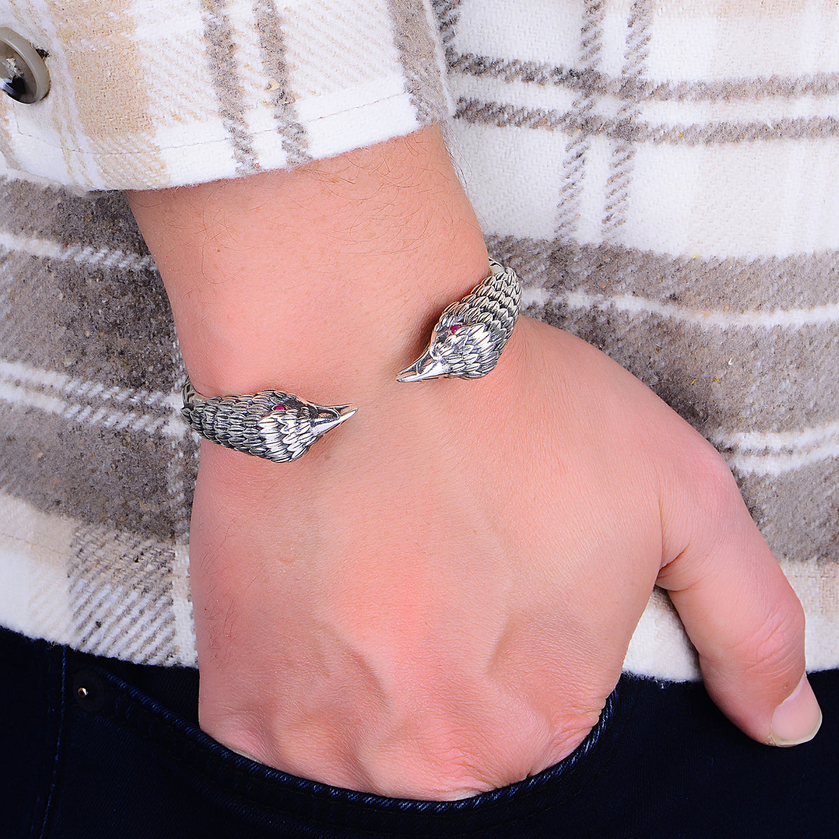Silver Handmade Eagle Head Bracelet