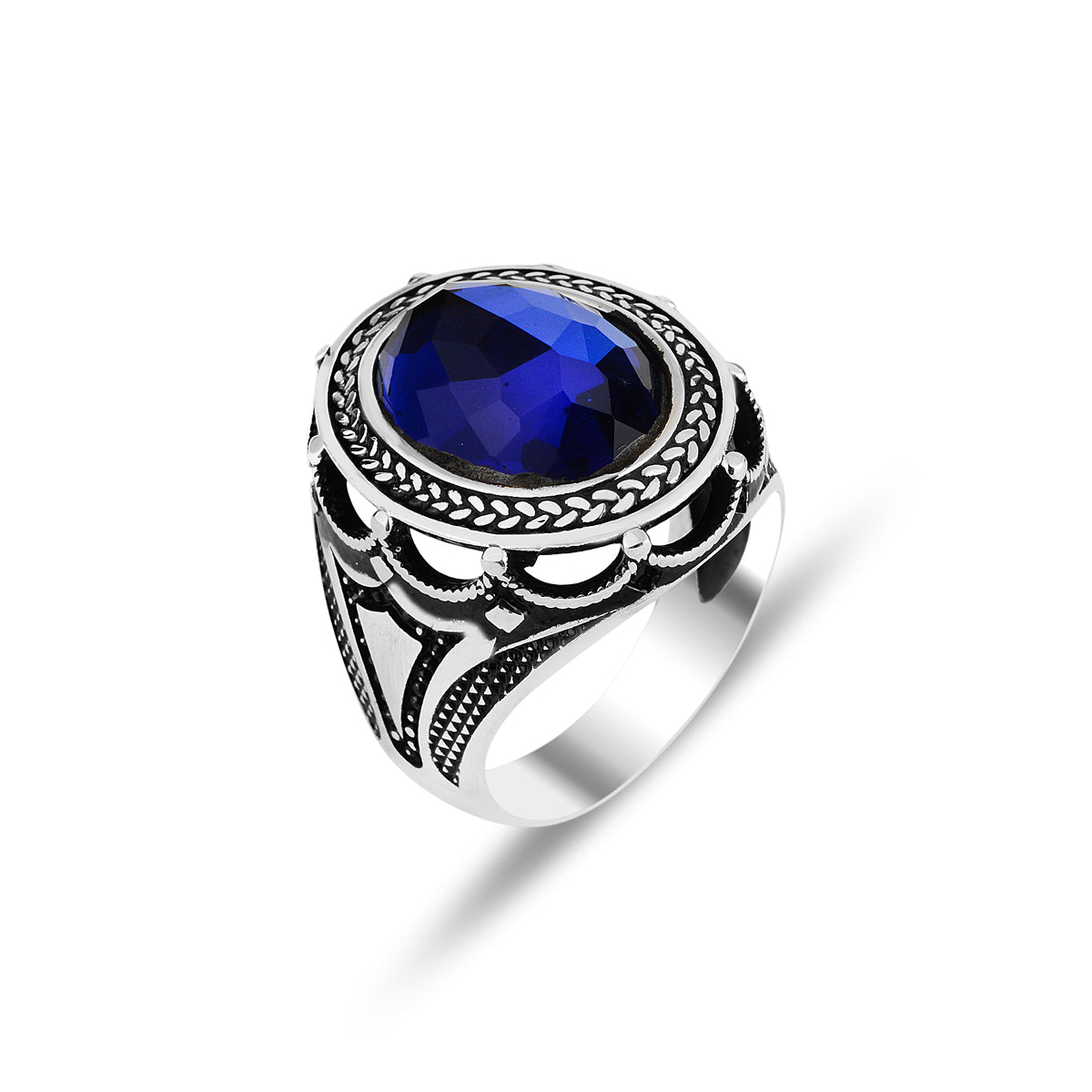 Silver Handmade Ottoman Style Sapphire Stone Ring