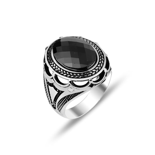 Silver Black Zircon Stone Ottoman Style Ring