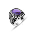 Silver Handmade Amethyst Stone Ottoman Style Ring