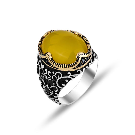 Silver Handmade Yellow Agate Stone Ring