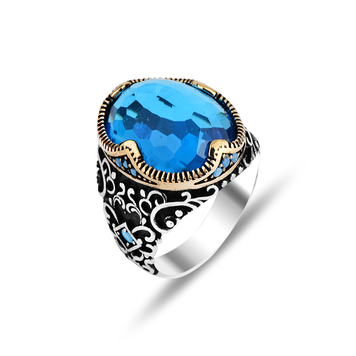 Silver Handmade Ottoman Style Aquamarine Stone Ring