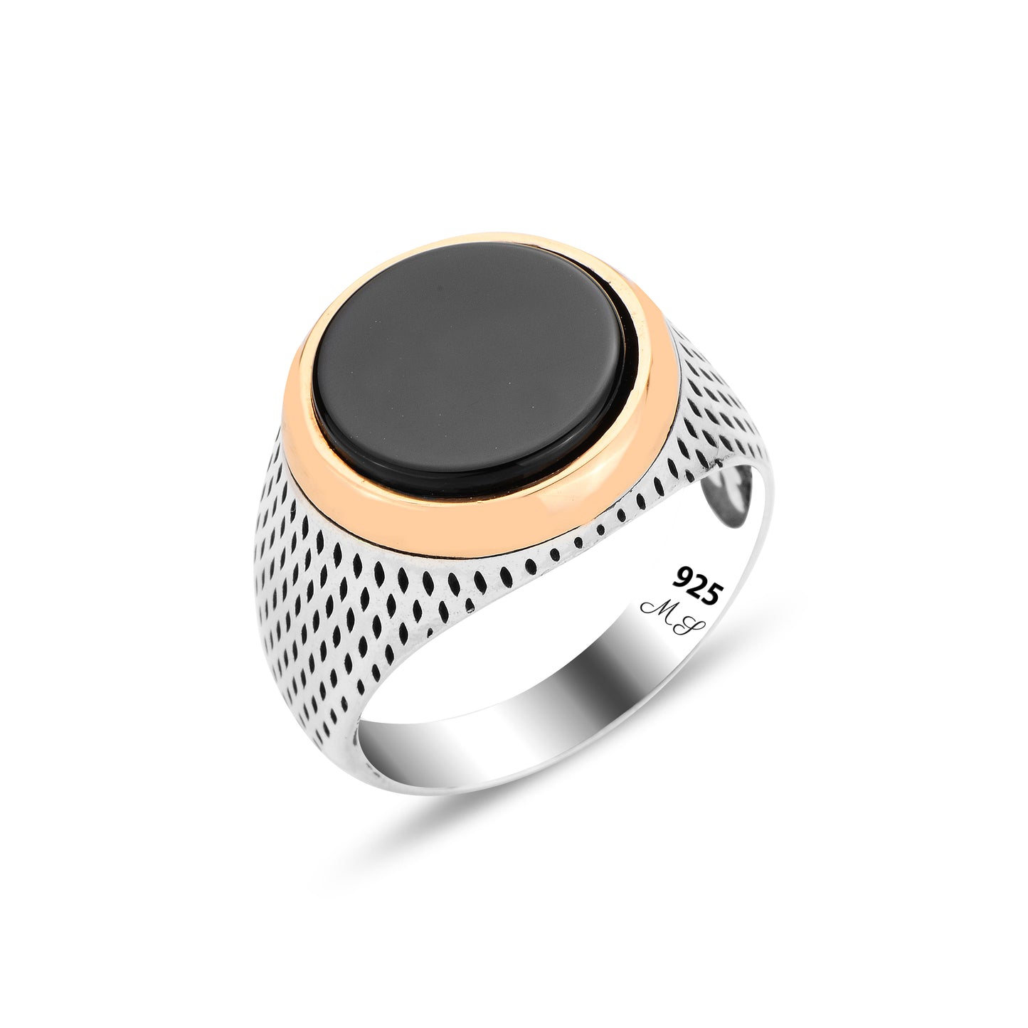 Silver Round Onyx Gemstone Classic Men Ring