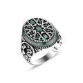 Men Handmade Engraved Green Emerald Stone Ring