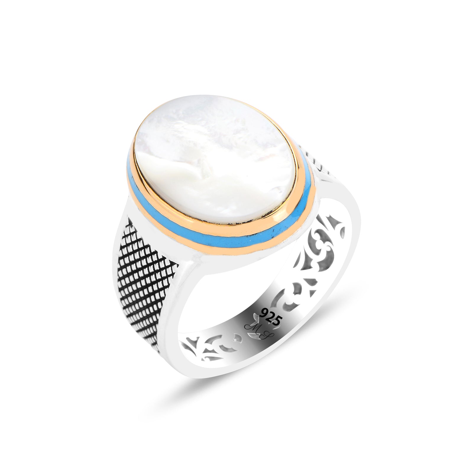 Anillo minimalista de madreperla hecho a mano en plata