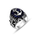 Silver Blue Agate Stone Anchor Ring