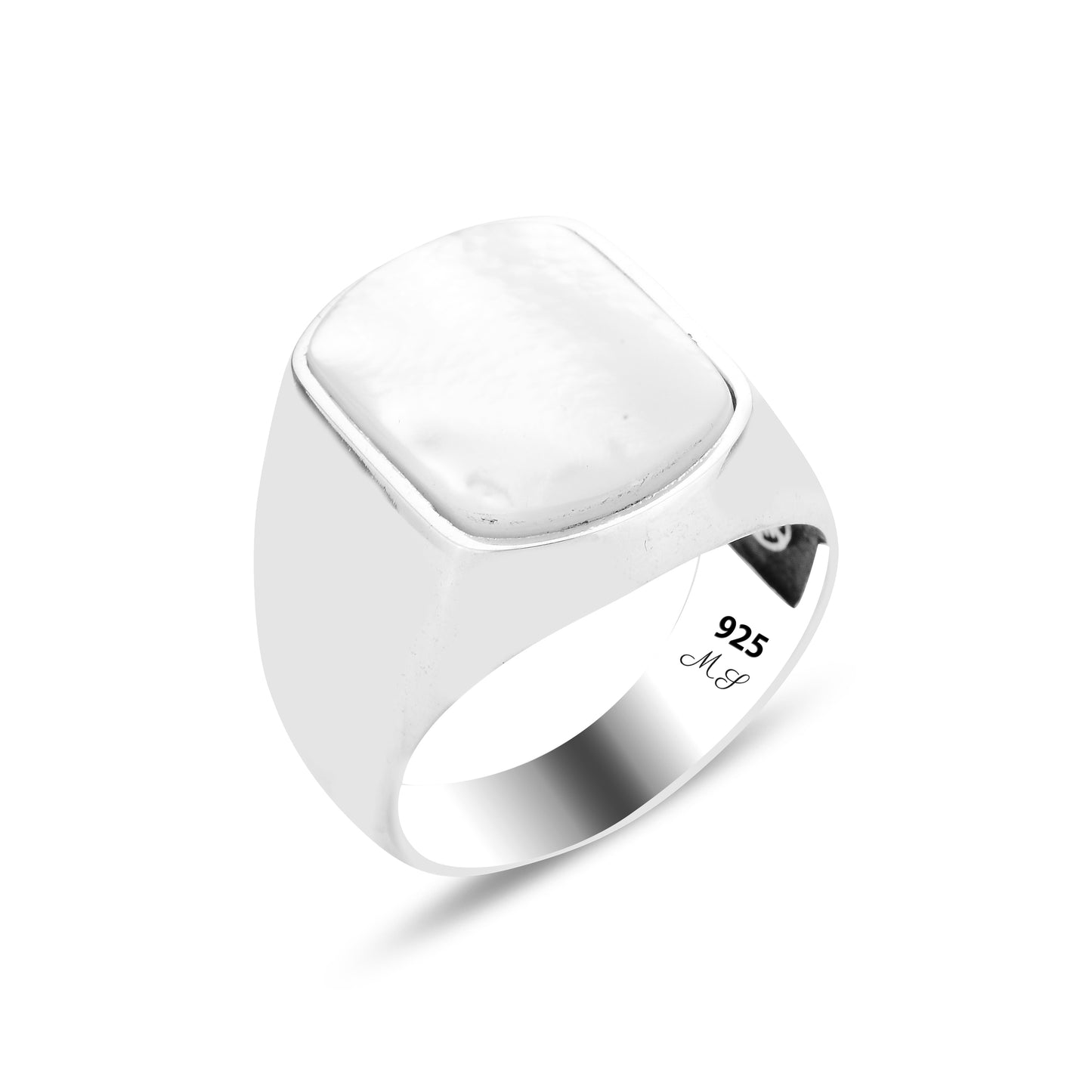 Silver Classic Mother Of Pearl Gemstone Men Ring