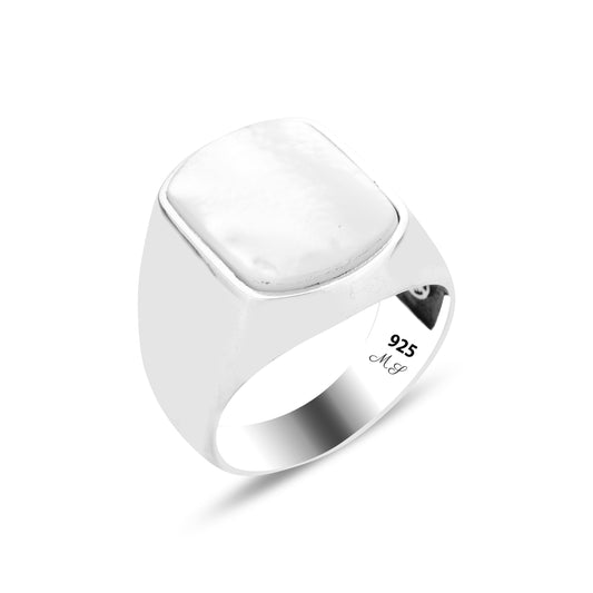 Silver Classic Mother Of Pearl Gemstone Men Ring