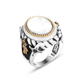 Herrenring aus Silber, handgefertigt, mit Perlmutt-Edelstein