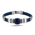 Herrenarmband aus Silber, Saphir und blauem Leder