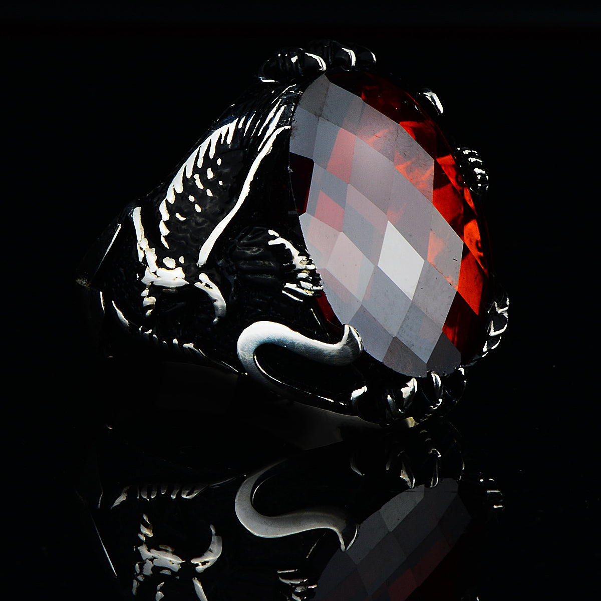 Silver Ruby Stone Eagle Model Ring