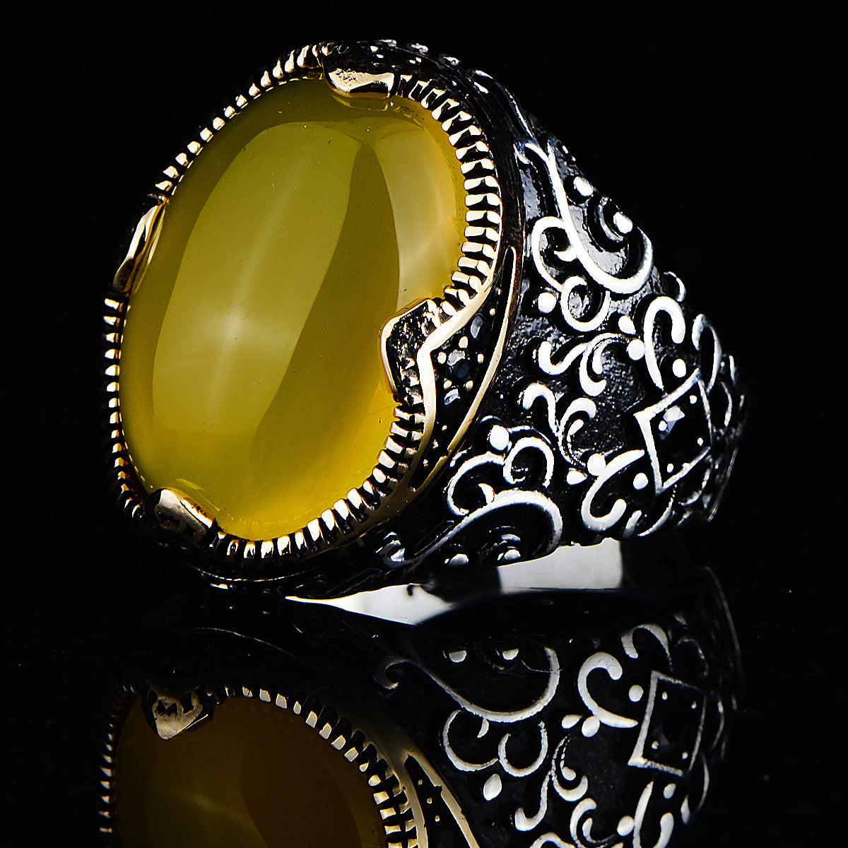 Silver Handmade Yellow Agate Stone Ring