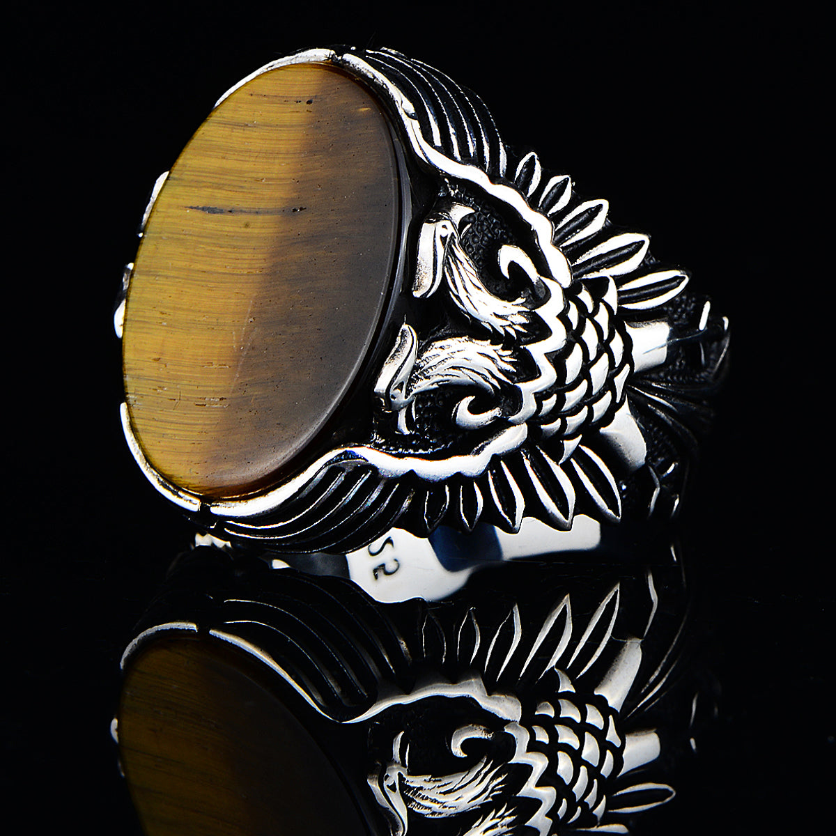 Silver Handmade Eagle Model Tiger Eye Stone Ring