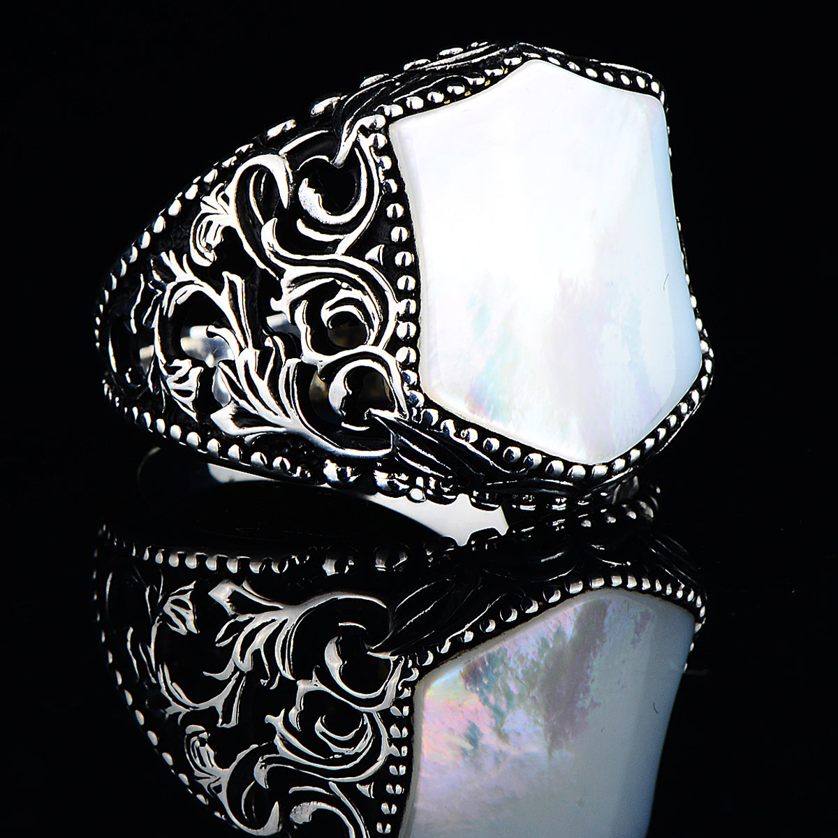 Silver White Mother Of Pearl Ring