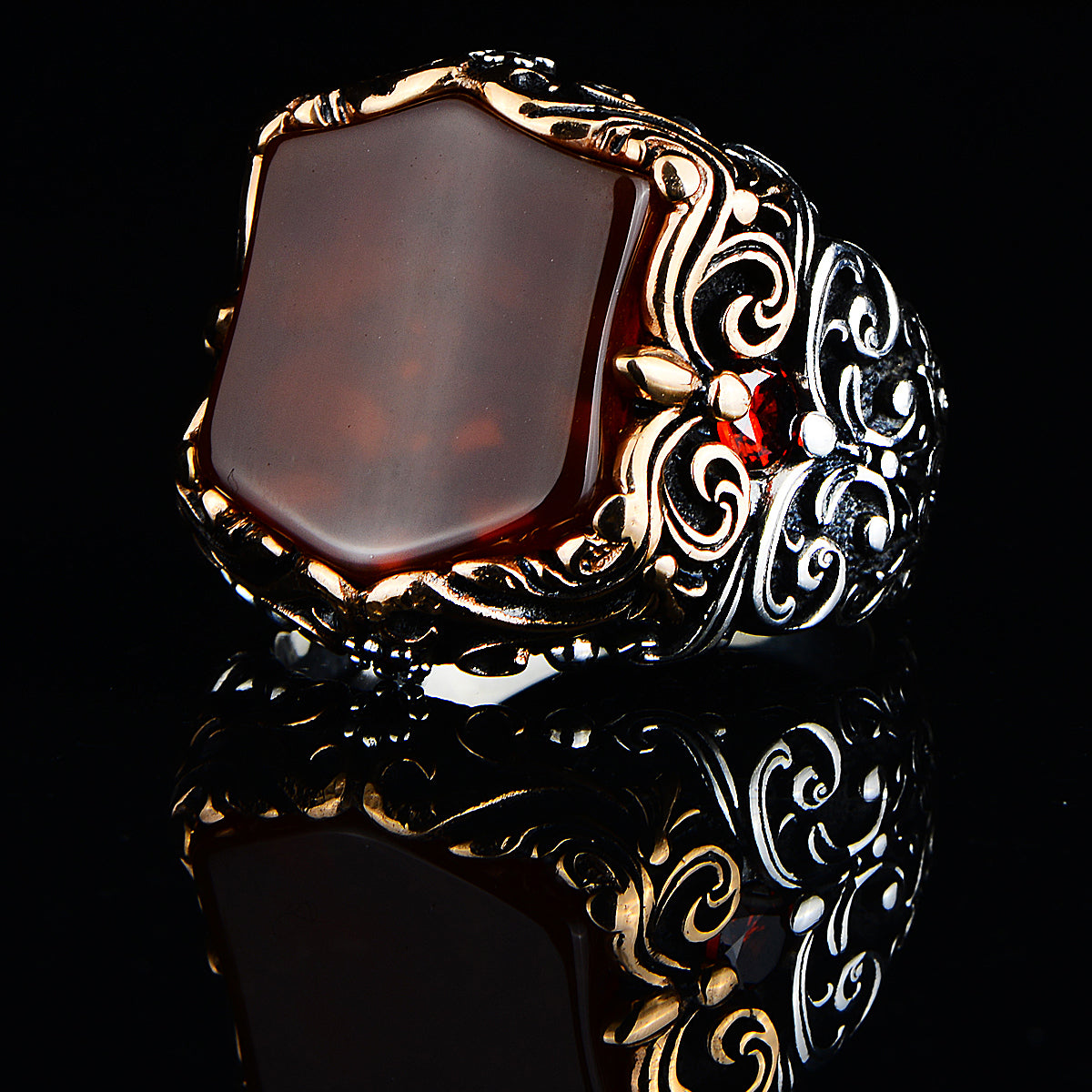 Silver Handmade Ottoman Style Red Agate Ring