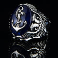Silver Blue Agate Stone Anchor Ring