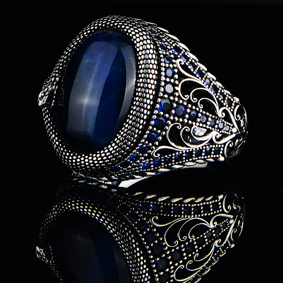 Silver Blue Tiger Eye Snake Model Ring