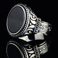 Men Minimal Oval Onyx Stone Engraved Ring