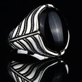 Silver Oval Gemstone Natural Black Onyx Stone Ring