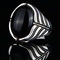 Silver Oval Gemstone Natural Black Onyx Stone Ring