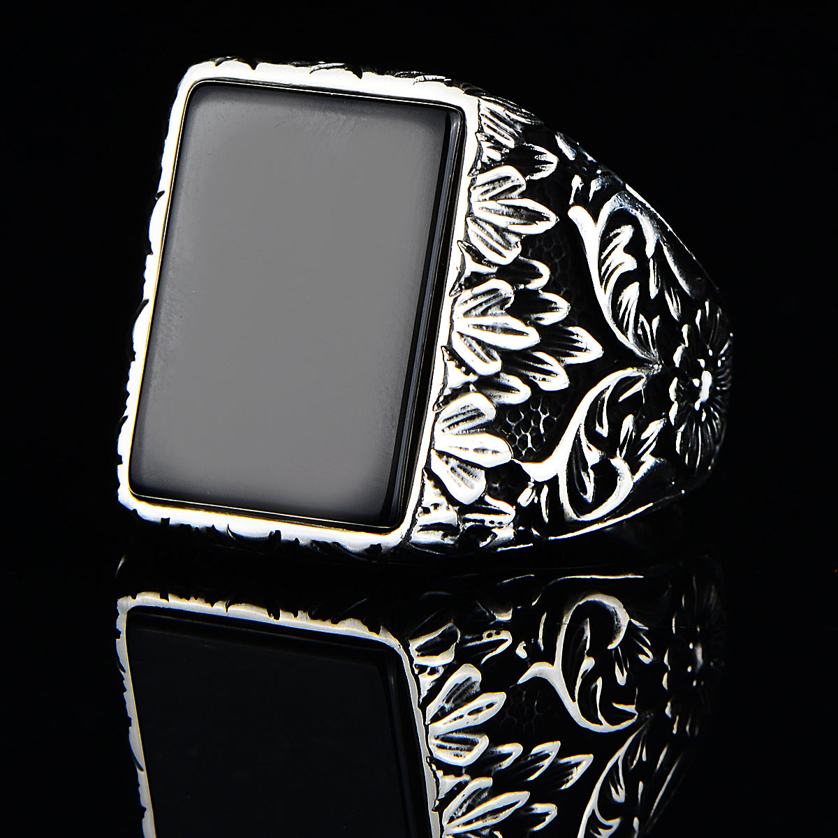 Silberner Ring mit natürlichem Onyx-Edelstein für Männer