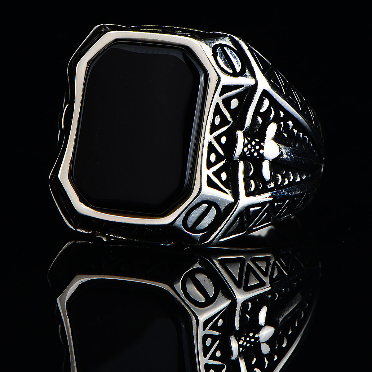 Silver Handmade Sword Onyx Gemstone Ring
