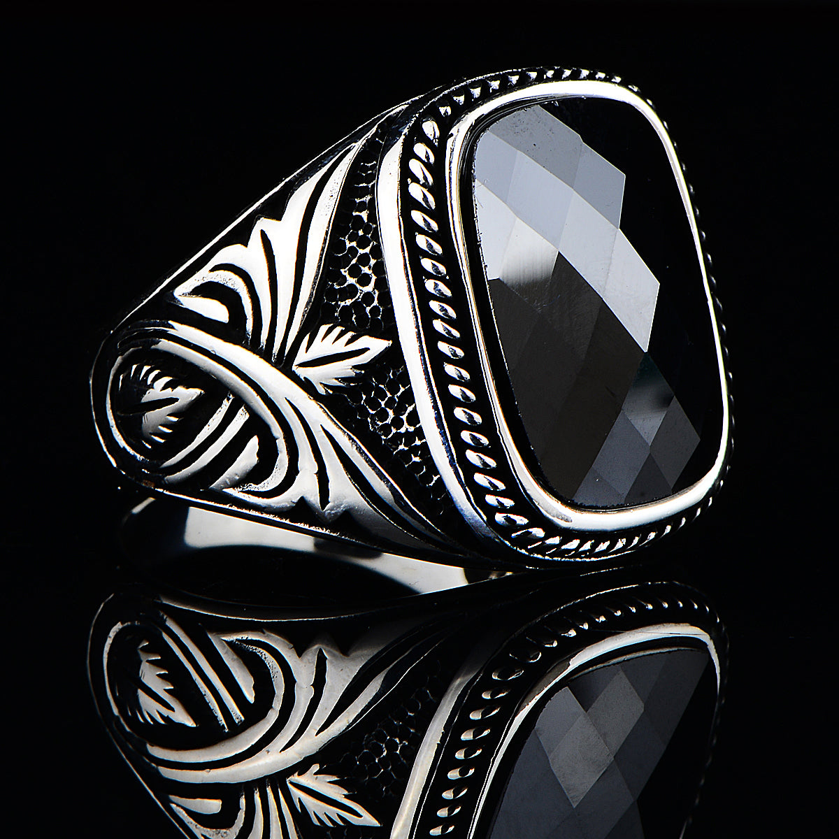 Silver Handmade Black Zircon Stone Ring