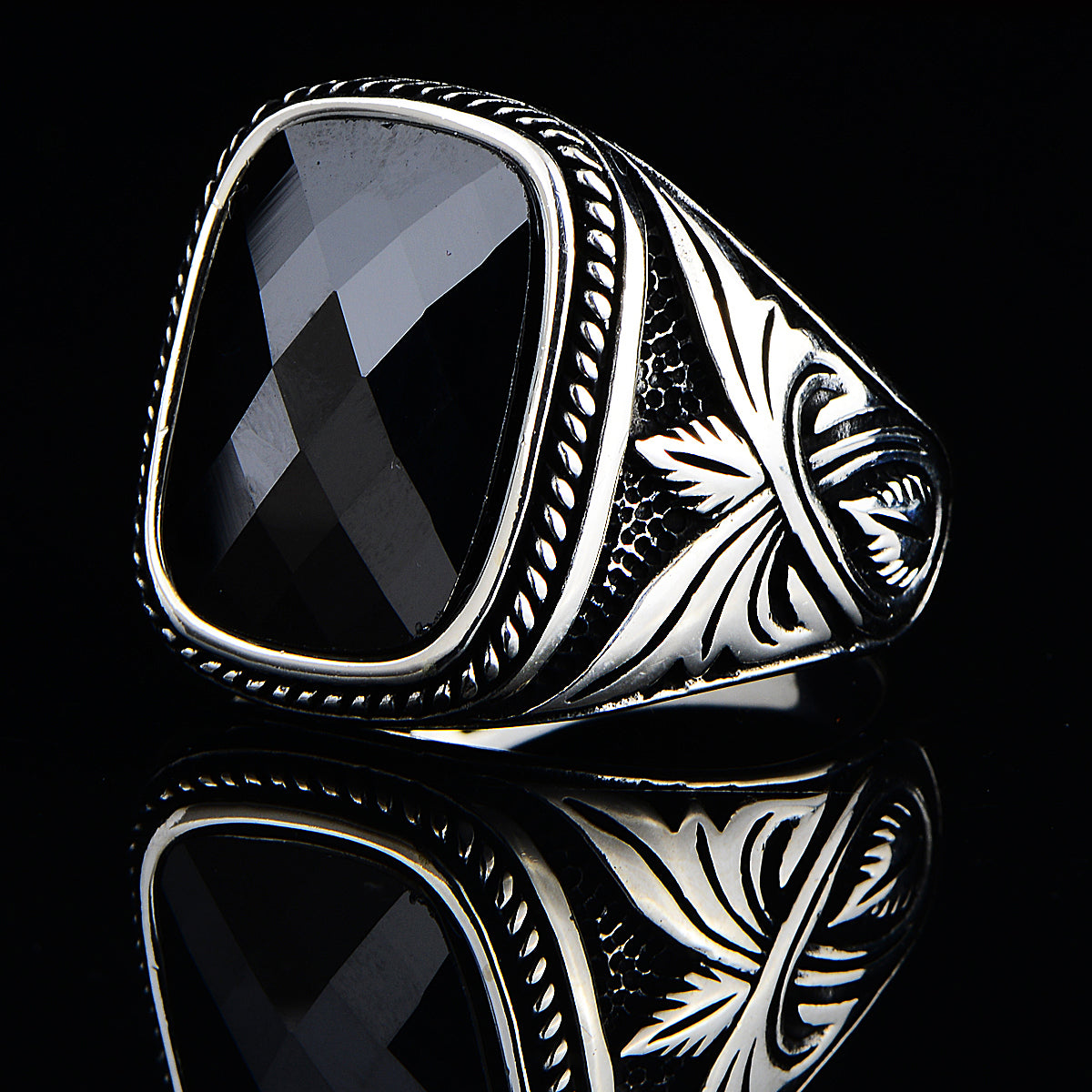 Silver Handmade Black Zircon Stone Ring