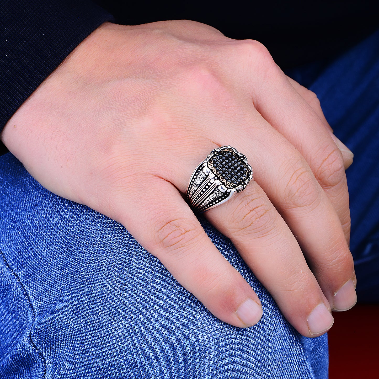 Men Cz Black Diamond Stone Handmade Black Stone Ring