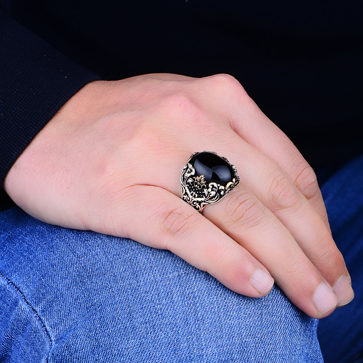 Anillo de ónix de plata esterlina para hombre Ónix negro hecho a mano