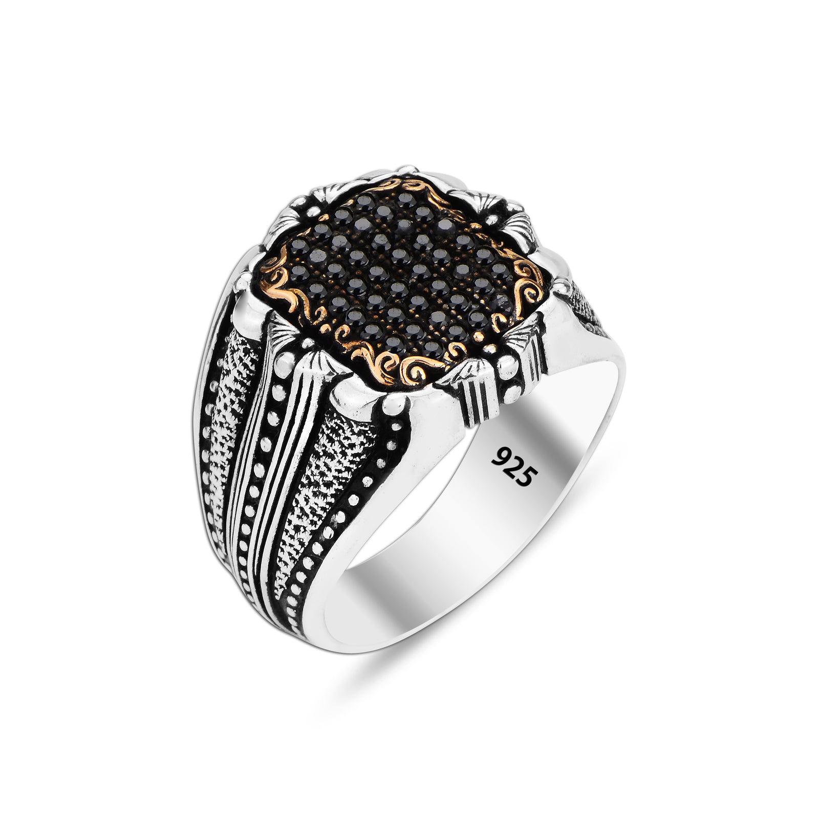 Men Cz Black Diamond Stone Handmade Black Stone Ring