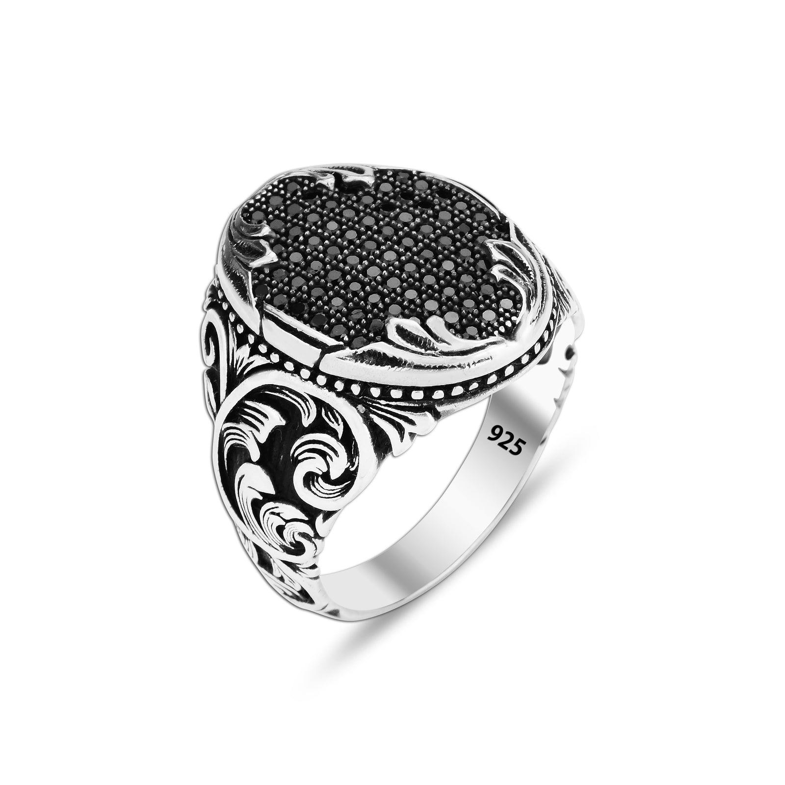 Anillo de piedra de ónix negro grabado hecho a mano para hombre