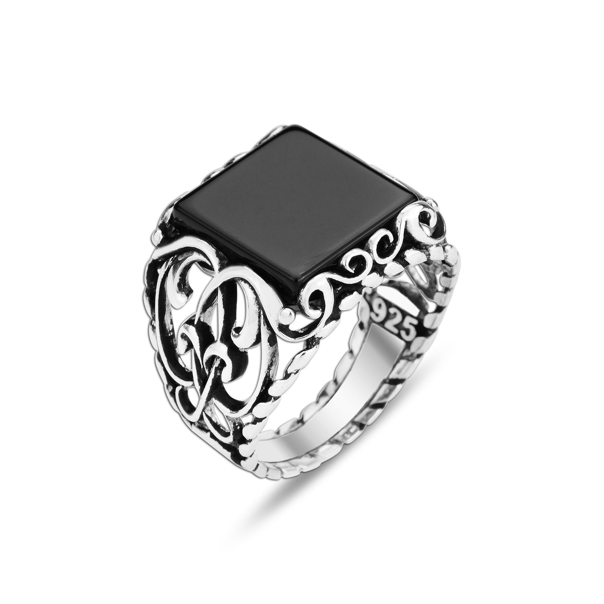 Anillo de hombre con sello de ónix cuadrado negro
