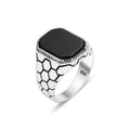 Anillo de hombre de plata hecho a mano con ónix cuadrado