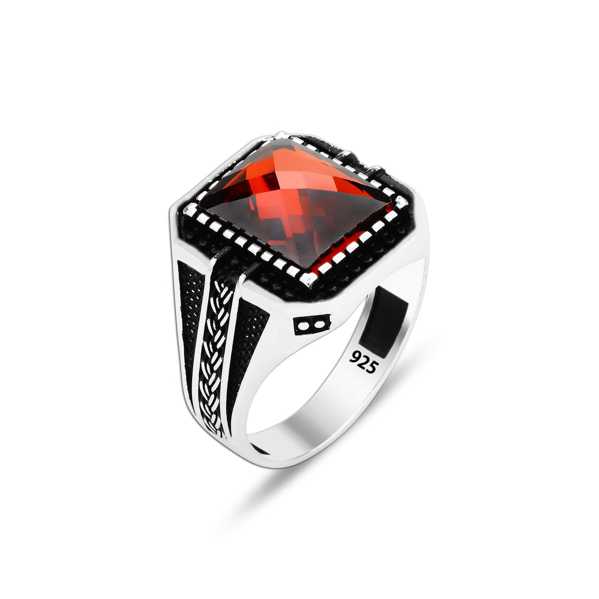 Handgefertigter Herren-Silberring mit Rubinstein
