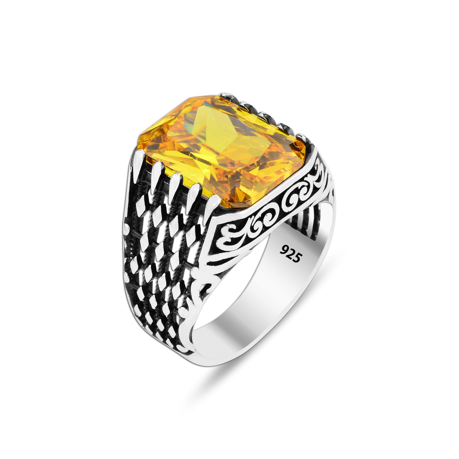 Men Silver Handmade Citrine Stone Ring