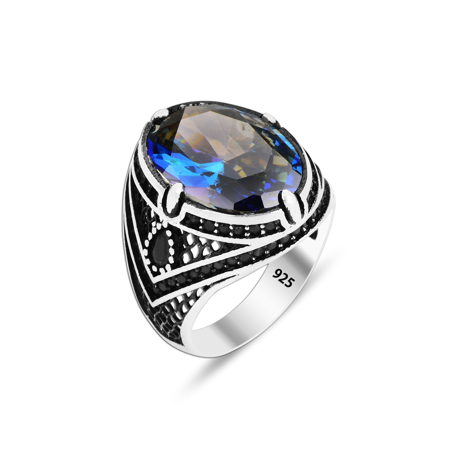 Men Handmade Oval Mystic Topaz Men Ring