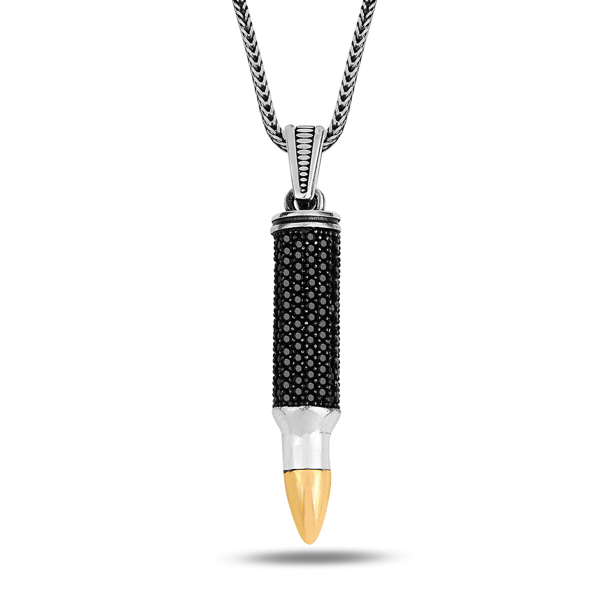 Silver Black Stone Bullet Model Necklace