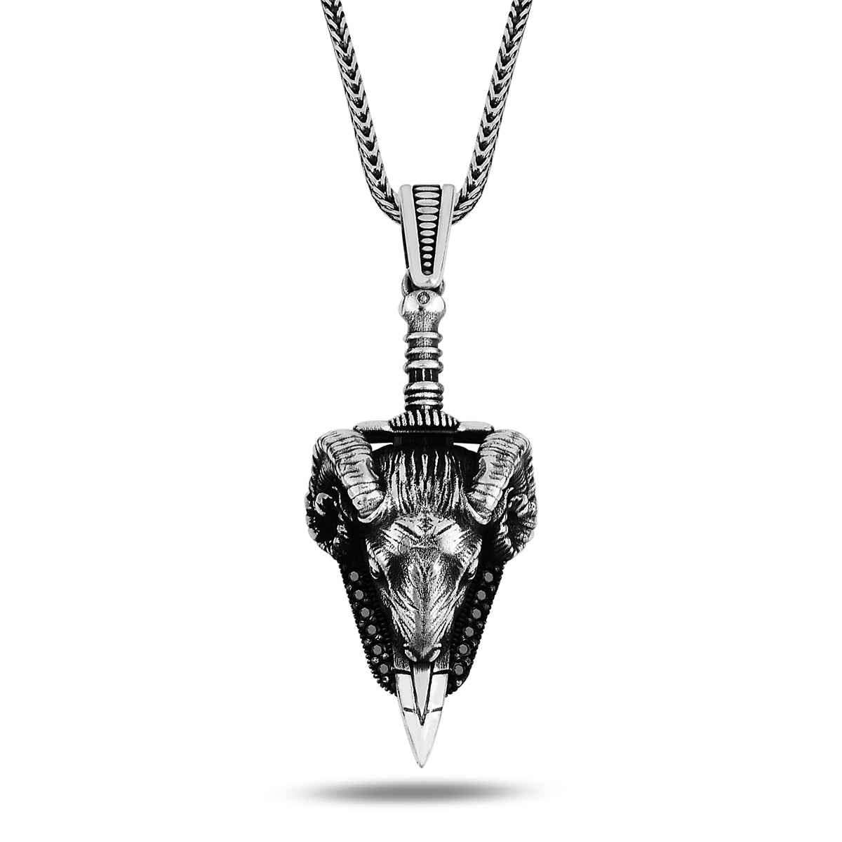Silberne handgefertigte Widderkopf-Halskette