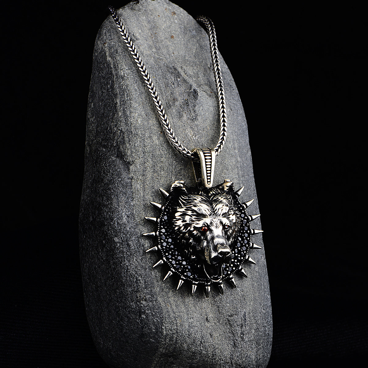 Silver Bear Head Necklace