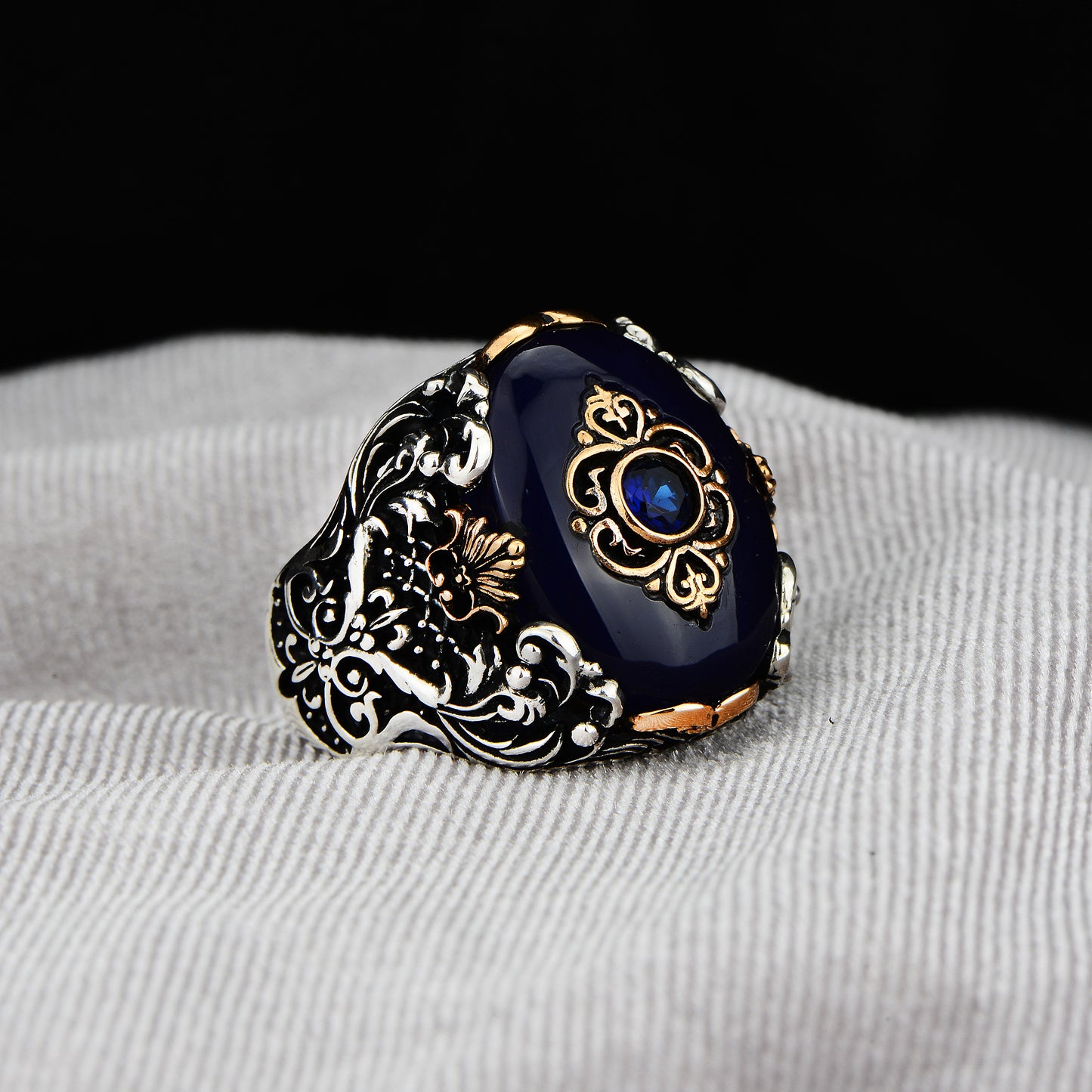 Men Handmade Blue Gemstone Sapphire Stone Silver Ring