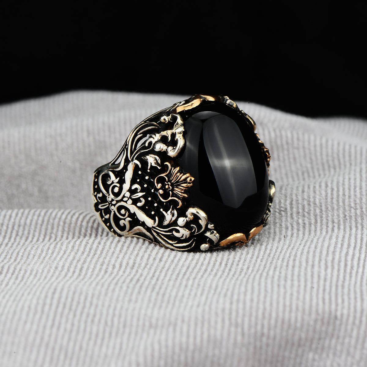 Anillo de ónix de plata esterlina para hombre Ónix negro hecho a mano