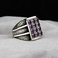 Mens Handmade Engraved Amethyst Ring