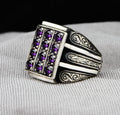 Mens Handmade Engraved Amethyst Ring
