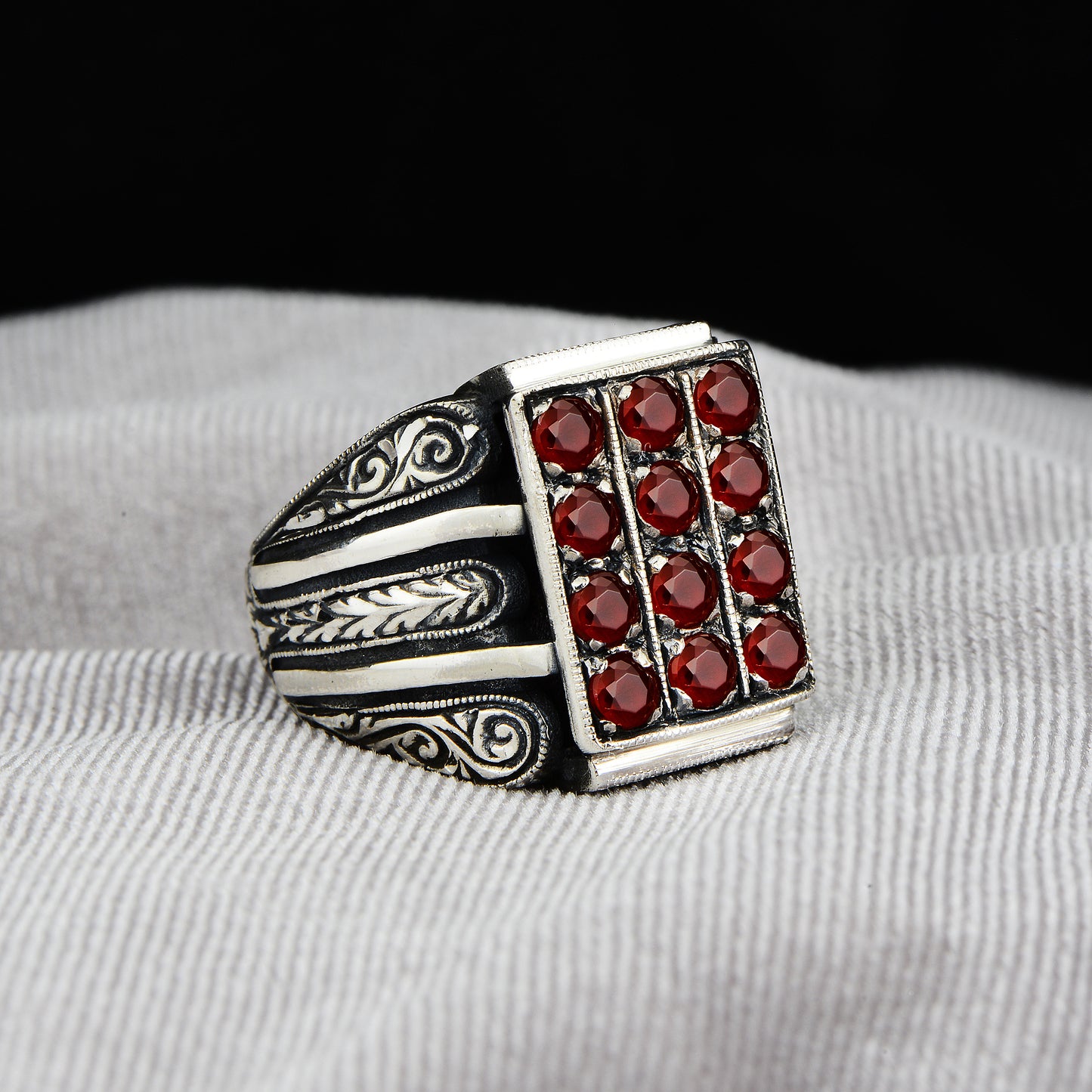 Silver Hand Engraved Ruby Stone Silver Ring