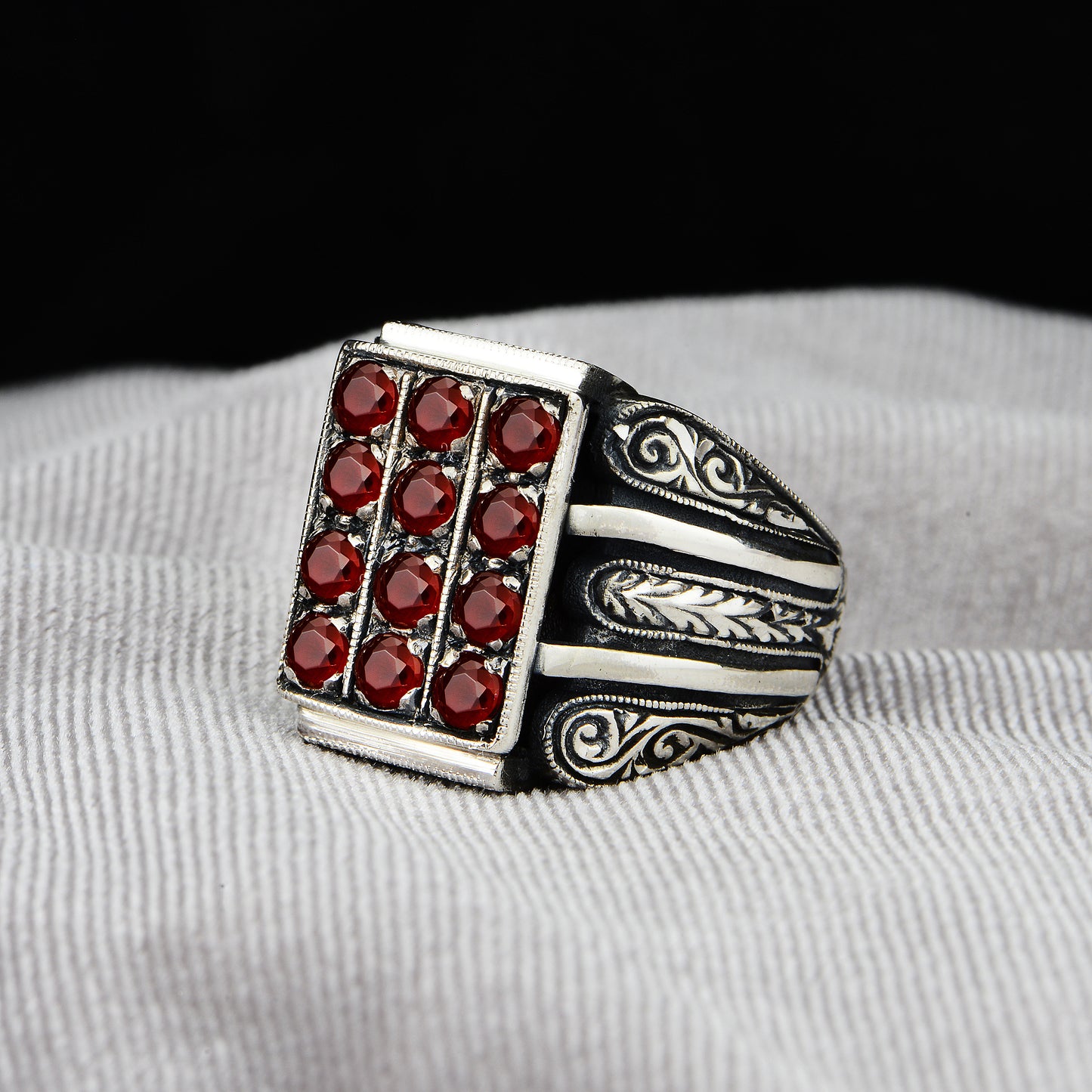 Silver Hand Engraved Ruby Stone Silver Ring