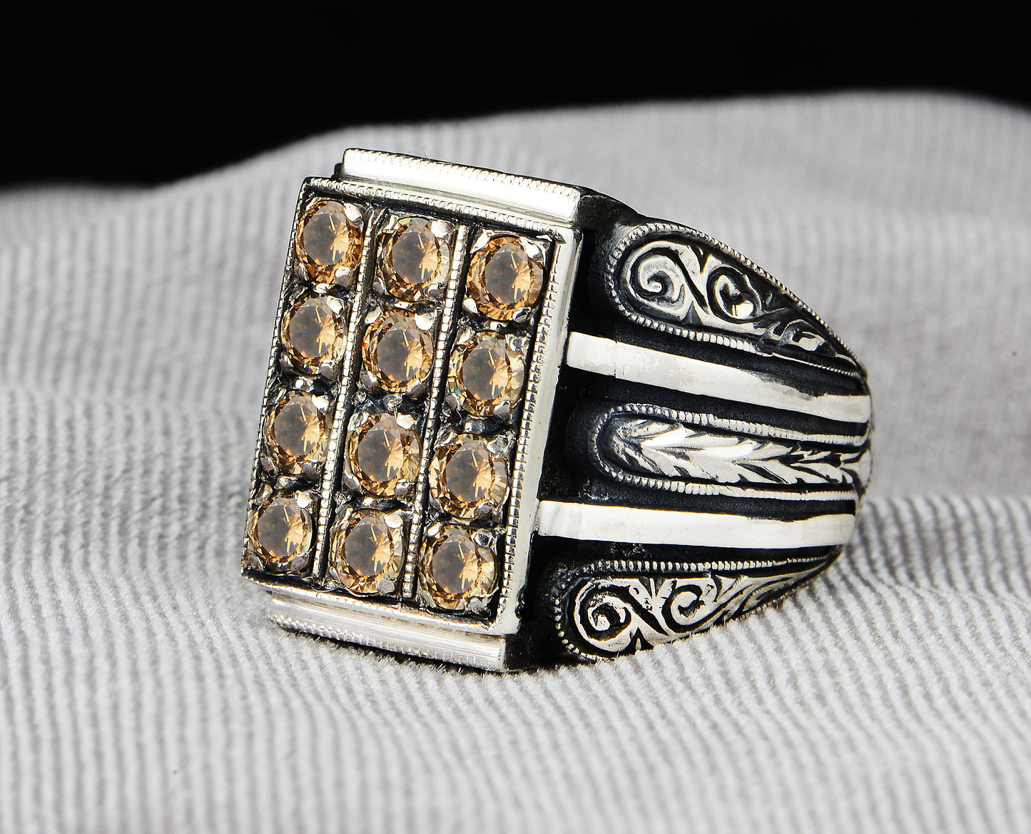 Mens Hand Engraved Zultanite Stone Ring , Color Changing Stone Ring,