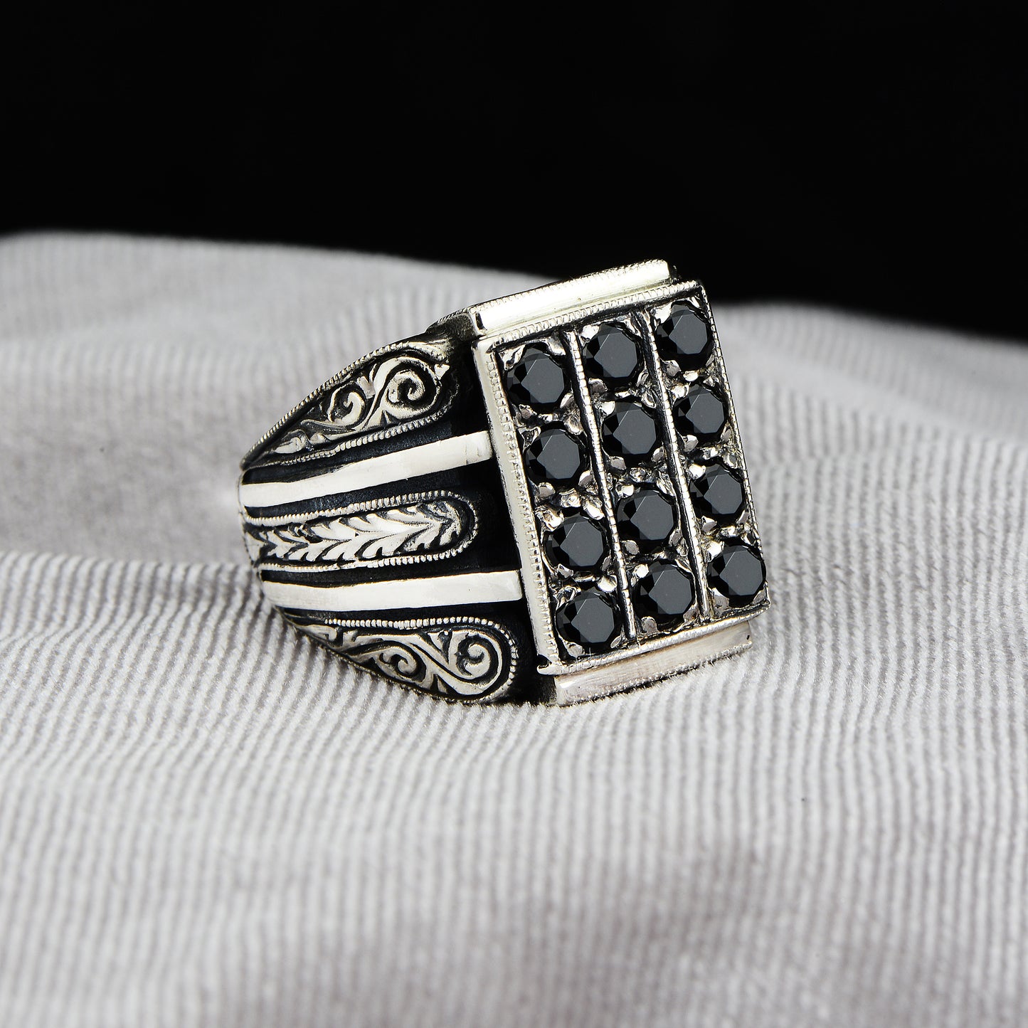 Men Handmade Black Onyx Stone Engraved Ring