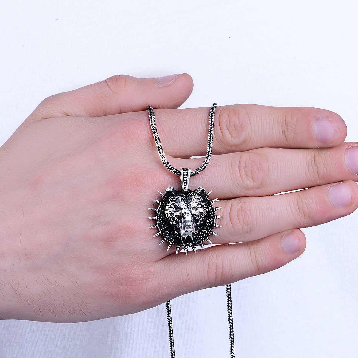 Silver Bear Head Necklace